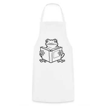 Reading Frog Cartoon Illustration - Cooking Apron - white - Front - AI Model Male 185 dark (185cm)