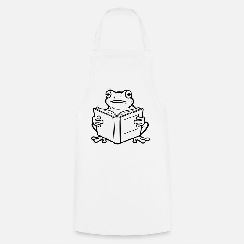 Reading Frog Cartoon Illustration - Cooking Apron - white