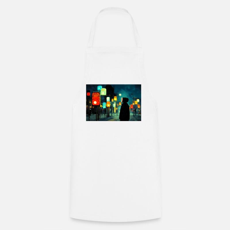 Night lamp path in neon light Ampelmännchen - Cooking Apron - white