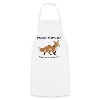 Pfuschi McPfusch: Quick & Dirty - Cooking Apron - white - Front - AI Model Male 185 dark (185cm)