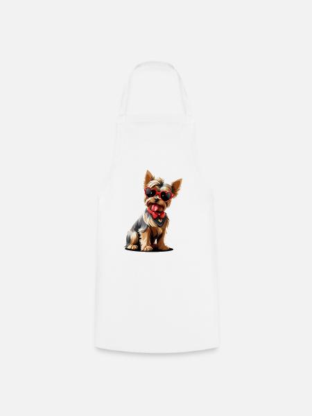 Yorkie mit Herzsonnenbrille - Kochschürze - Weiß