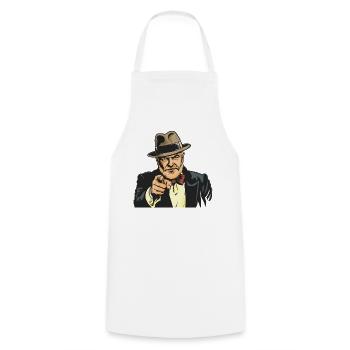 Zeigender Gangster im Fedora - Kochschürze - Weiß - Vorne - AI Model Male 185 dark (185cm)
