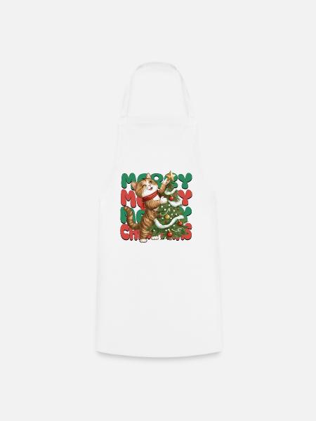Katze Weihnachtsbaum Weihnachten Xmas Süß Lustig - Kochschürze - Weiß