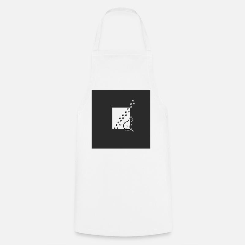 Paw Path Cat Silhouette - Cooking Apron - white