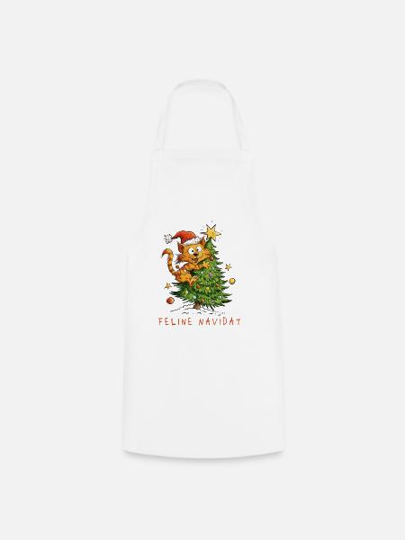 Feline Navidad Weihnachtskatze - Kochschürze - Weiß