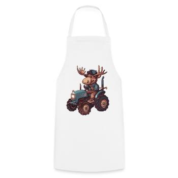 Elch Traktor Farmer - Kochschürze - Weiß - Vorne - AI Model Male 185 dark (185cm)