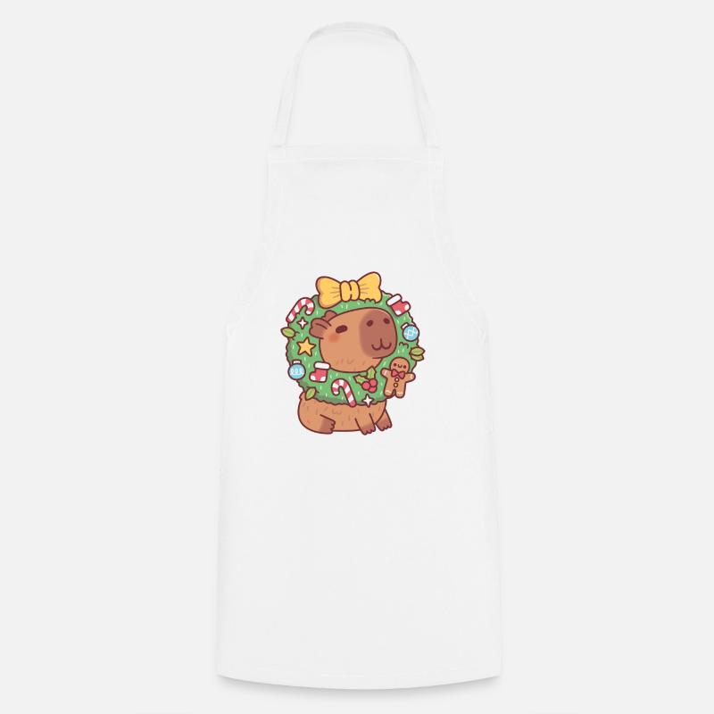 Süßes Capybara mit Weihnachtskranz Lustig - Kochschürze - Weiß
