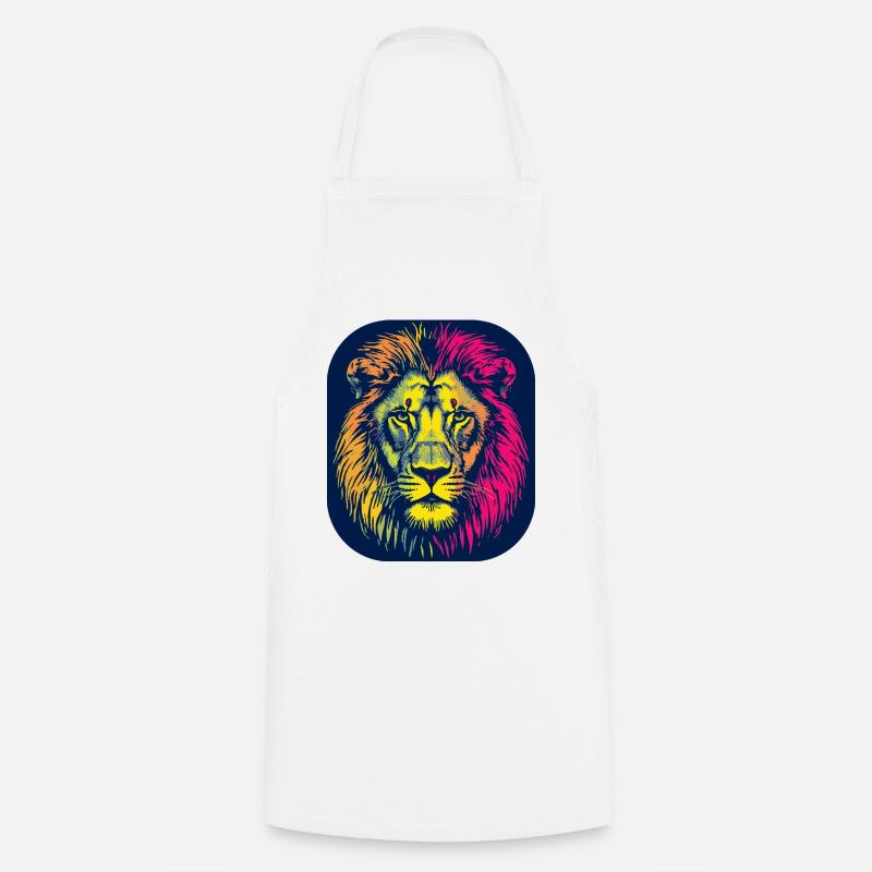 Neon Lion Head Pop Art - Cooking Apron - white