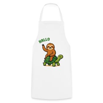 Hello sloth on turtle - Cooking Apron - white - Front - AI Model Male 185 dark (185cm)