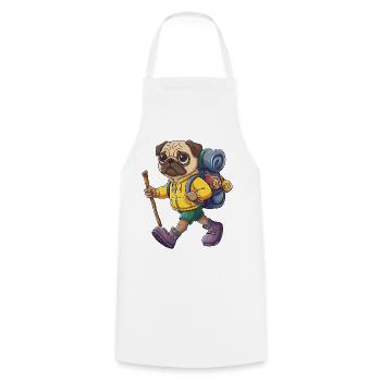 Süßer Mopshund Wandern Camping Abenteuer Rucksacktourist - Kochschürze - Weiß - Vorne - AI Model Male 185 dark (185cm)