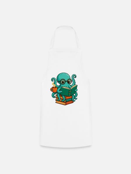 Oktopus liest Buch Lustiger Ozean-Nerd Bücherwurm - Kochschürze - Weiß