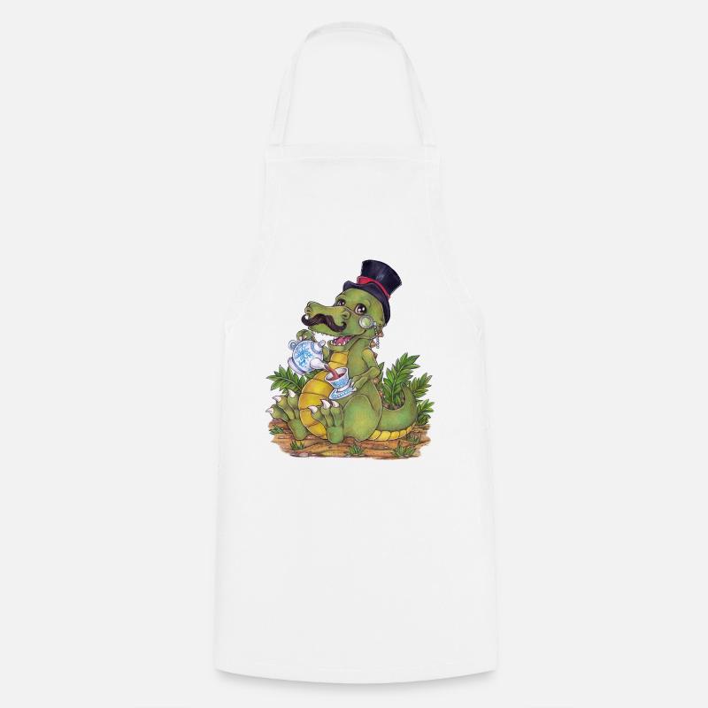 Funny Tea Rex Pun Hand Drawn Dino - Cooking Apron - white