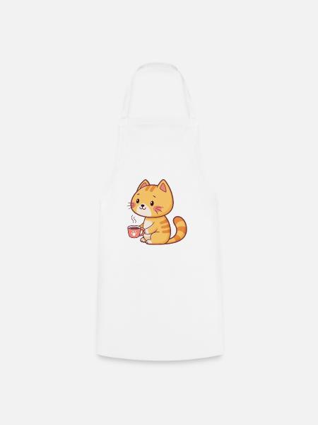Orange Katze Kaffee-Cartoon - Kochschürze - Weiß