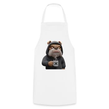 Grim Bulldog Coffee Cartoon Funny Dog - Cooking Apron - white - Front - AI Model Male 185 dark (185cm)