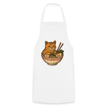 Funny Cat in Ramen Bowl Noodle Soup Cats - Cooking Apron - white - Front - AI Model Male 185 dark (185cm)