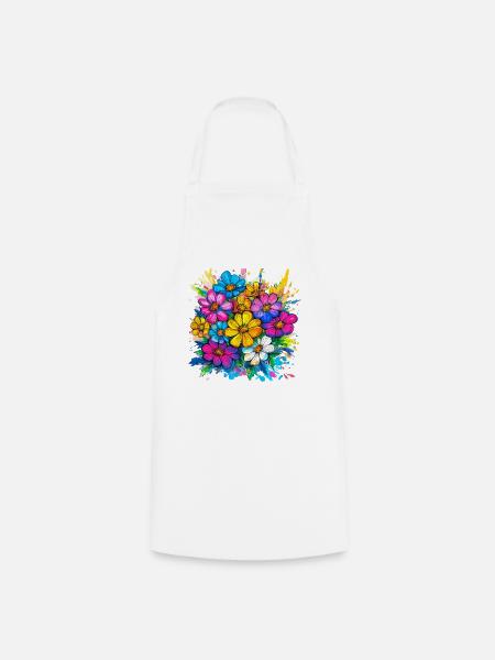 Farbige Wasserblumen-Bouquet - Kochschürze - Weiß