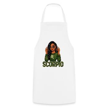 Scorpio Queen – Loc'd Afro Girl Zodiac Power - Cooking Apron - white - Front - AI Model Male 185 dark (185cm)