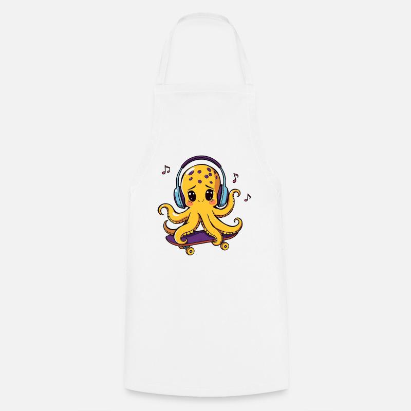 Pieuvre DJ sur skateboard - Tablier de cuisine - blanc