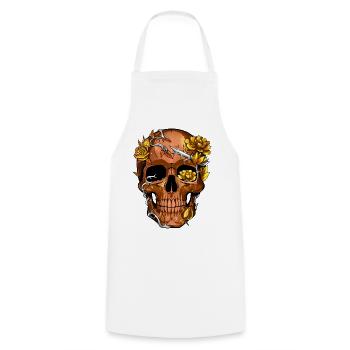 Crâne floral doré barbelé - Tablier de cuisine - blanc - Devant - AI Model Male 185 dark (185cm)