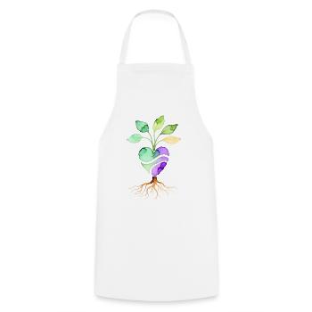 Watercolor Vegan Heart Roots – Herz Pflanze Wurzel - Kochschürze - Weiß - Vorne - AI Model Male 185 dark (185cm)