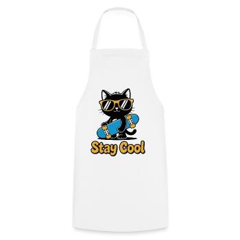 Stay Cool Cat Skateboard - Cooking Apron - white - Front - AI Model Male 185 dark (185cm)