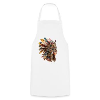 Aztec Feather Headdress Headgear - Cooking Apron - white - Front - AI Model Male 185 dark (185cm)