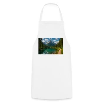 Mountain lake path in the forest - Cooking Apron - white - Front - AI Model Male 185 dark (185cm)