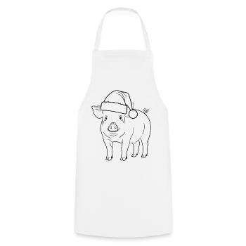 Pig with Santa Hat Illustration - Cooking Apron - white - Front - AI Model Male 185 dark (185cm)