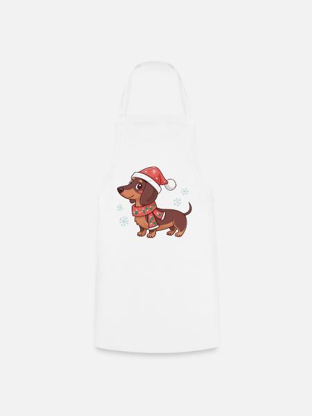 Dackel, warmes Weihnachten - Kochschürze - Weiß