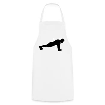 Liegestütz Fitness Silhouette - Kochschürze - Weiß - Vorne - AI Model Male 185 dark (185cm)