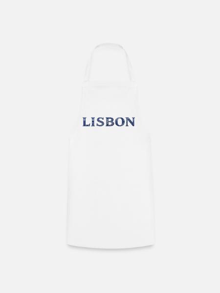 Lisbon Blau Ornament-Schriftzug - Kochschürze - Weiß