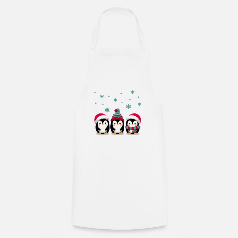 Three penguins with Christmas hats - Cooking Apron - white