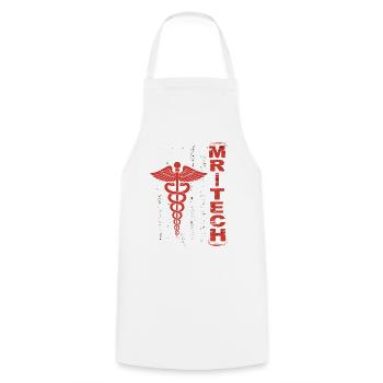 Rote MedTech Caduceus Flagge - Kochschürze - Weiß - Vorne - AI Model Male 185 dark (185cm)