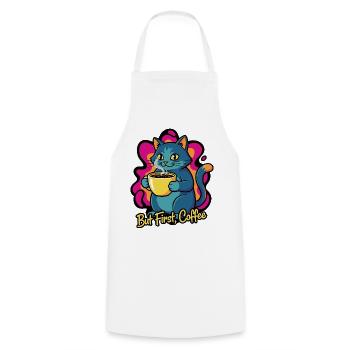 Coffee Cat – But First Coffee - Cooking Apron - white - Front - AI Model Male 185 dark (185cm)