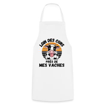Loin Des Cons Près De Mes Vaches Humour Vintage - Tablier de cuisine - blanc - Devant - AI Model Male 185 dark (185cm)