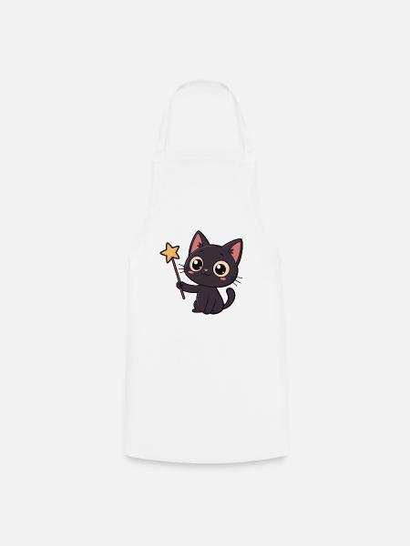 Magische Katze und Sternenzauberstab - Kochschürze - Weiß