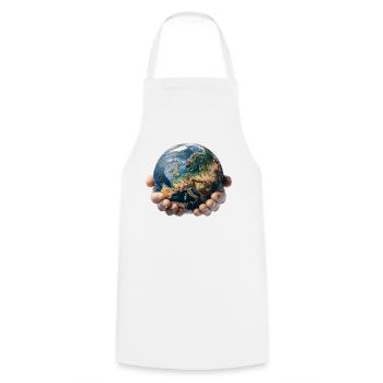 Earth in Hands: Global Responsibility - Cooking Apron - white - Front - AI Model Male 185 dark (185cm)