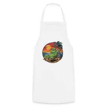Funny Chameleon on Beach Summer Vacation Sunset - Cooking Apron - white - Front - AI Model Male 185 dark (185cm)