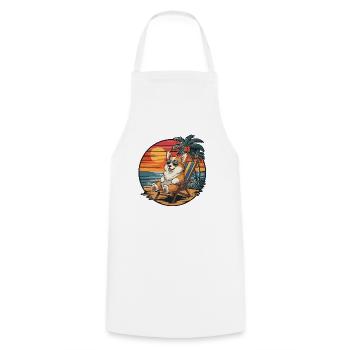 Funny Corgi Dog on Beach Summer Vacation Sunset - Cooking Apron - white - Front - AI Model Male 185 dark (185cm)