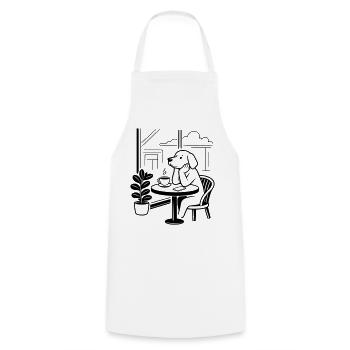 Dog in the café - Cooking Apron - white - Front - AI Model Male 185 dark (185cm)