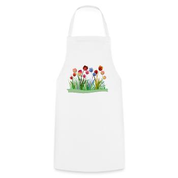 Imaginative colorful tulips on spring meadow - Cooking Apron - white - Front - AI Model Male 185 dark (185cm)