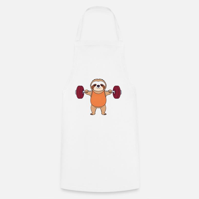 Sloth doing weightlifting in the gym Lazy resolutions - Cooking Apron - white