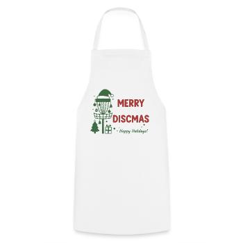 Merry Discmas Happy Holidays Disc Golf Basket - Cooking Apron - white - Front - AI Model Male 185 dark (185cm)