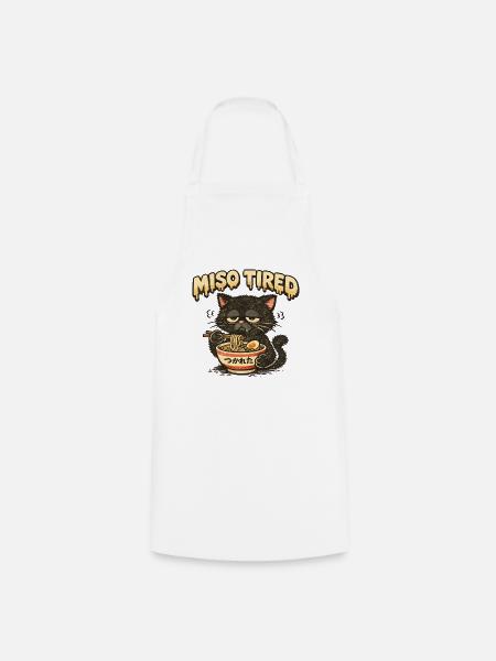 Miso Tired – Müde Katze isst Ramen - Kochschürze - Weiß