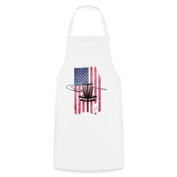 Disc Golf USA Flagge - Kochschürze - Weiß - Vorne - AI Model Male 185 dark (185cm)
