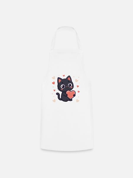 Schwarze Katzenkuschel Pastellherz - Kochschürze - Weiß