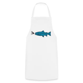 Fliegenfischen Forelle Biss Köder Vektor - Kochschürze - Weiß - Vorne - AI Model Male 185 dark (185cm)