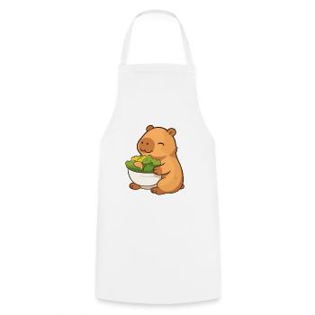 Capybara with salad – relaxed & cute - Cooking Apron - white - Front - AI Model Male 185 dark (185cm)