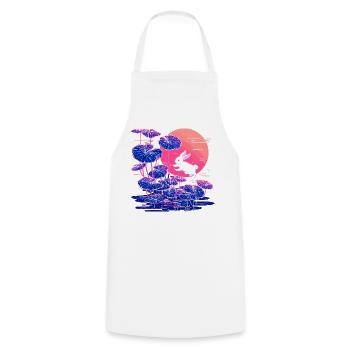 Neon bunny lotus forest in the evening light - Cooking Apron - white - Front - AI Model Male 185 dark (185cm)