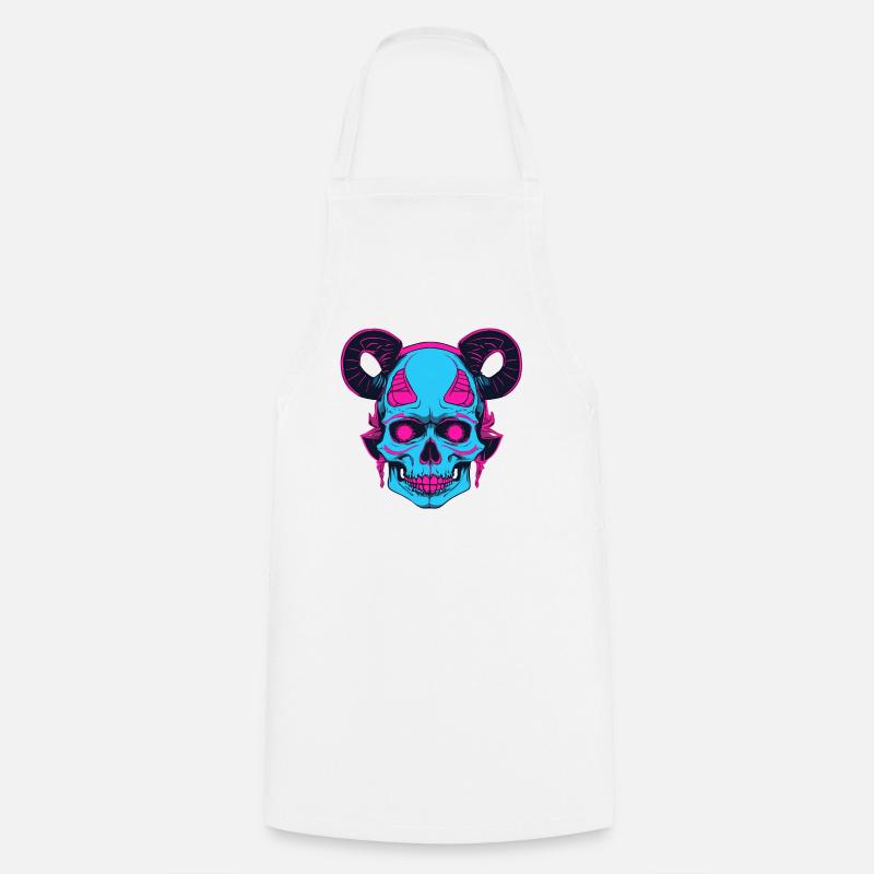 Neon Skull with Ram Horn - Cooking Apron - white